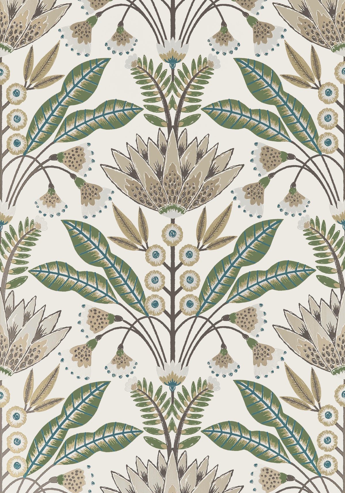 Thibaut Lotus Green And Beige Wallpaper