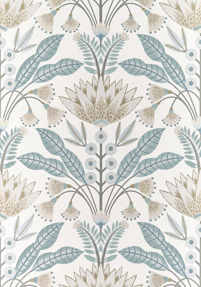 Thibaut Lotus Spa Blue Wallpaper