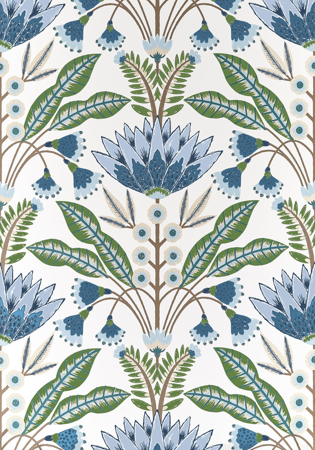 Thibaut Lotus Blue And Green Wallpaper