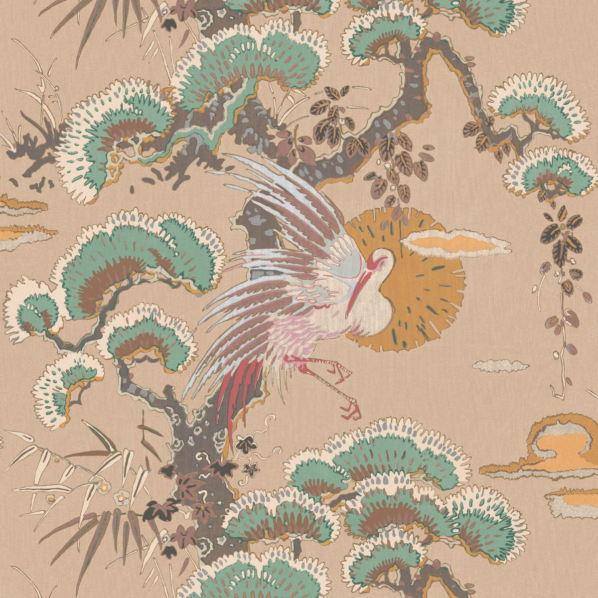 JF Fabrics 3104 Tan/Mustard Yellow/Pink/Seafoam/Gold (17) Wallpaper