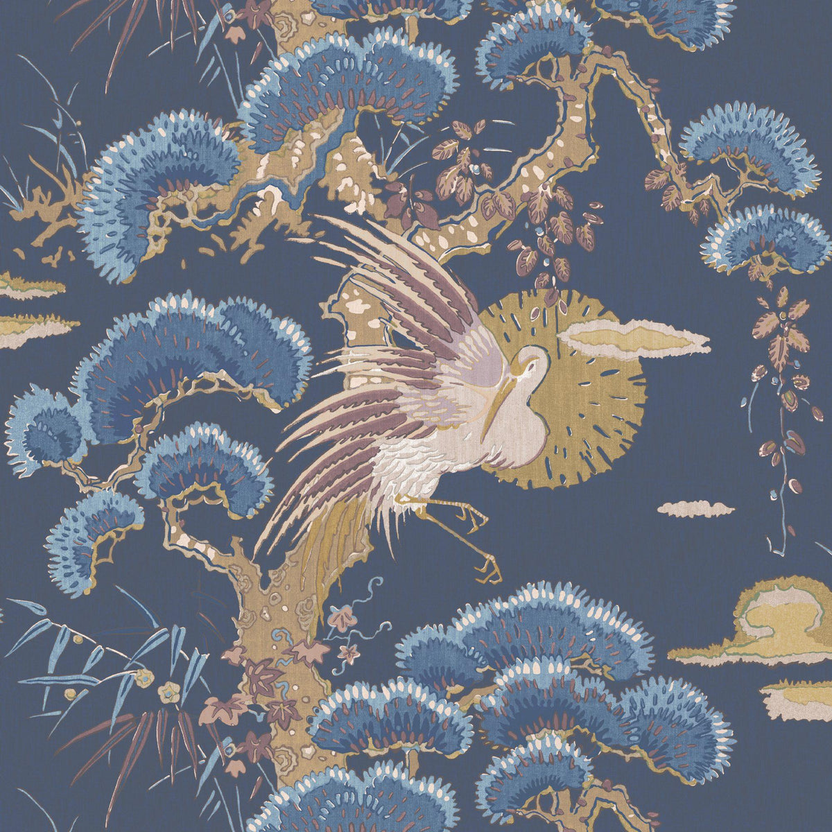 JF Fabrics 3104 Navy/Beige/Blush/Mauve/Ocher/Blue (69) Wallpaper