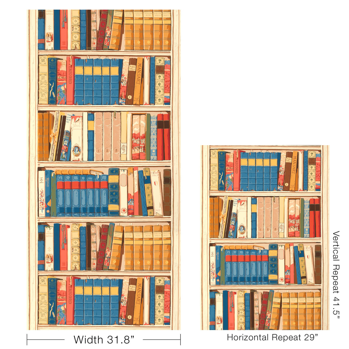 Brunschwig & Fils BIBLIOTHEQUE RED/BLUE Wallpaper
