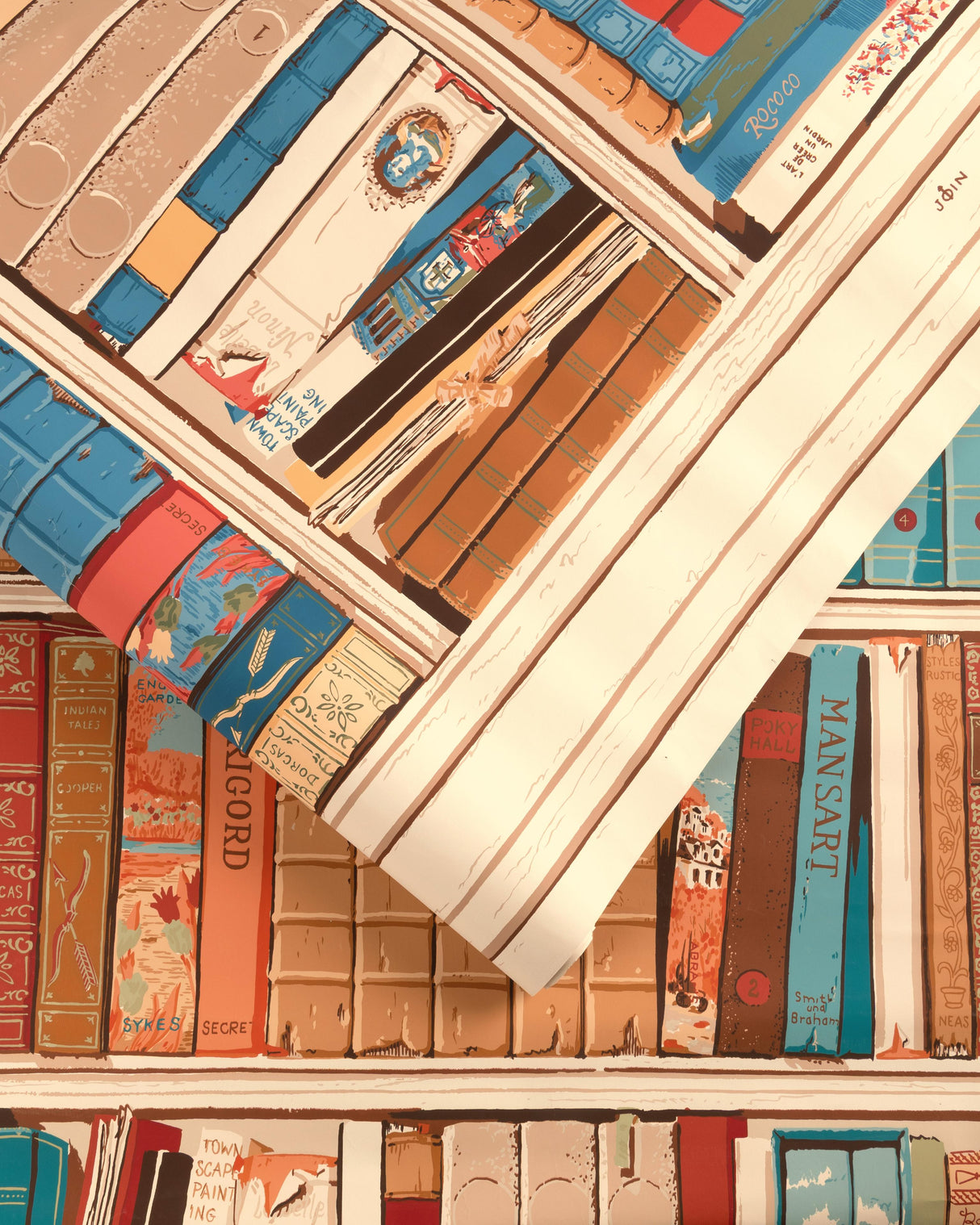 Brunschwig & Fils BIBLIOTHEQUE RED/BLUE Wallpaper