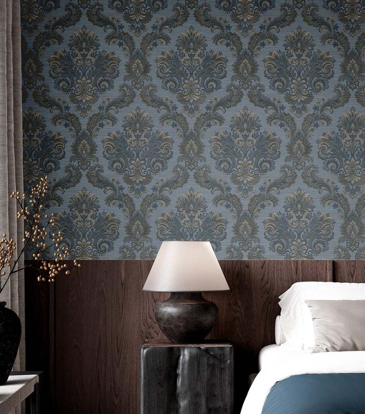 Galerie 35946 Ornamenta Floral Damask Blue Wallpaper 35946 Blue Wallpaper