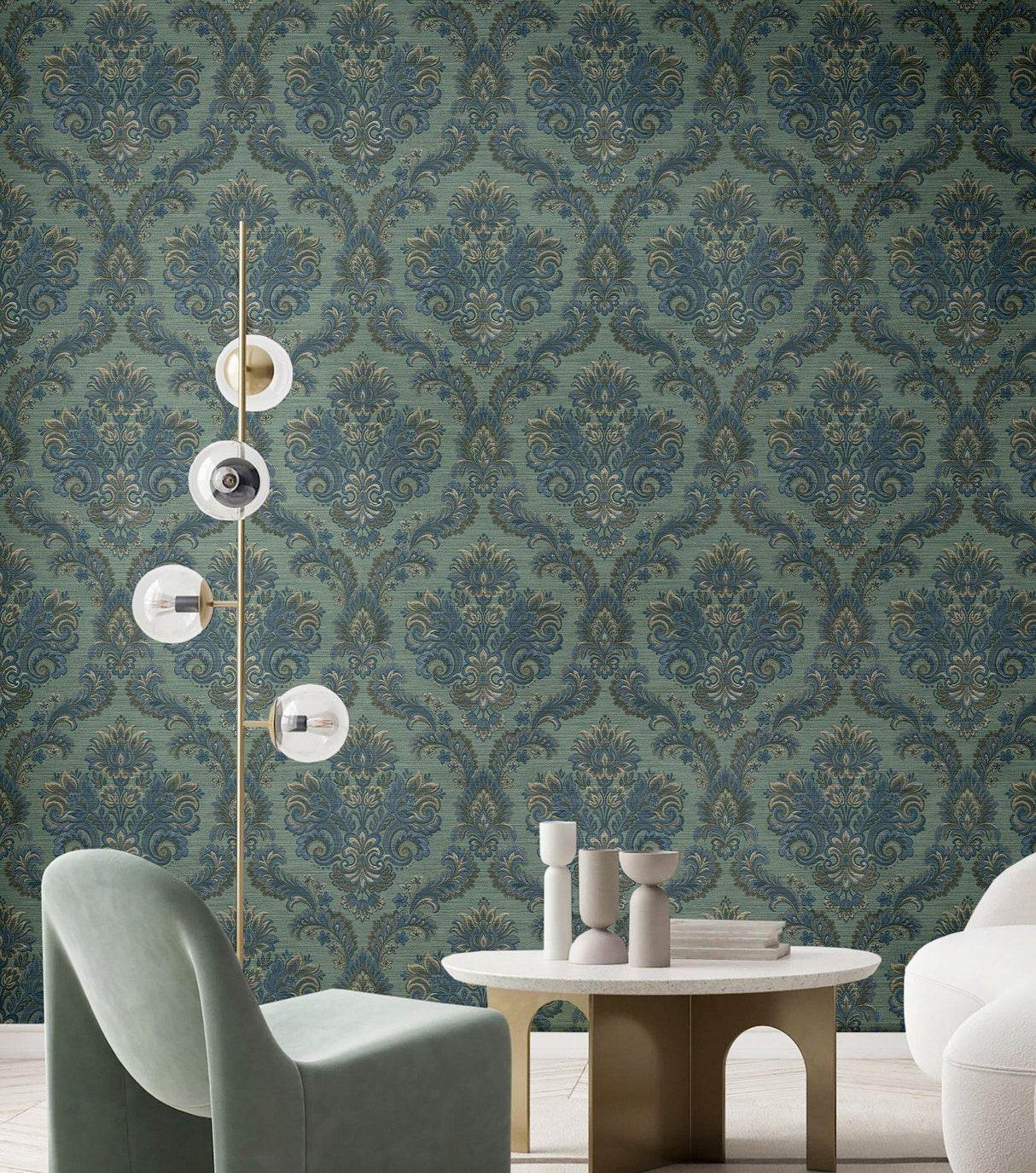 Galerie 35945 Ornamenta Floral Damask Green Wallpaper 35945 Green Wallpaper