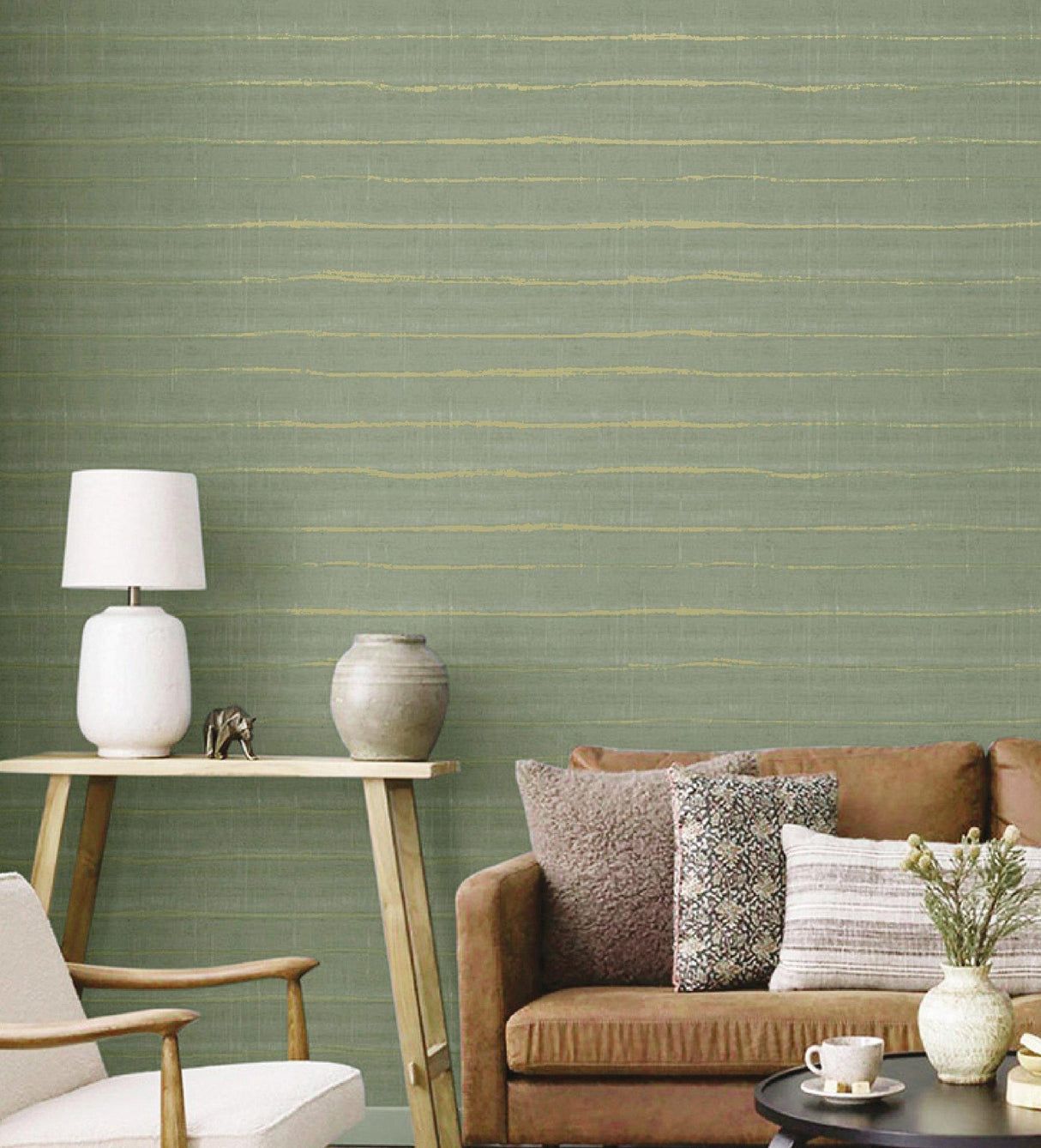 Galerie IT32435 Italian Textures 4 Stripe Green Wallpaper IT32435 Green Wallpaper