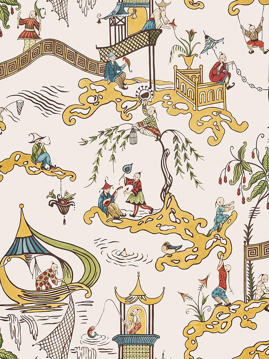 Scalamandre Ping - Wallcovering Cream Multi Wallpaper