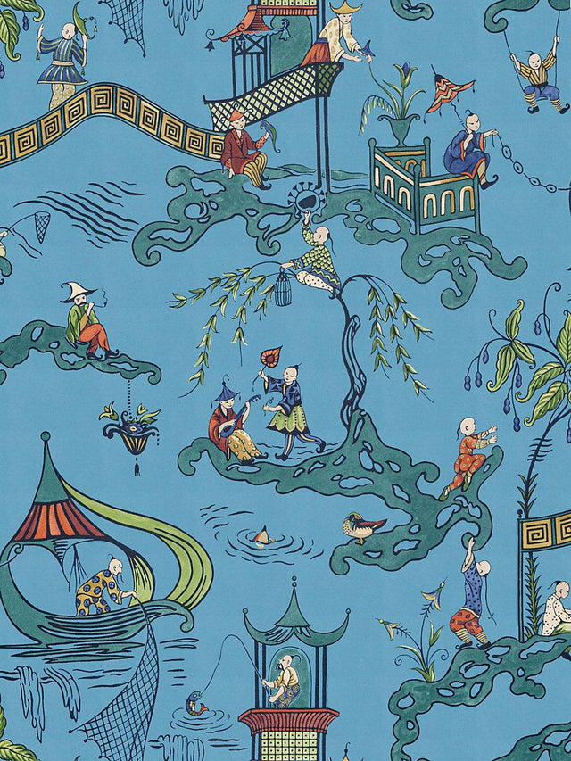 Scalamandre Ping - Wallcovering Cobalt Viridian Wallpaper