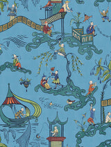 Scalamandre Ping - Wallcovering Cobalt Viridian Wallpaper