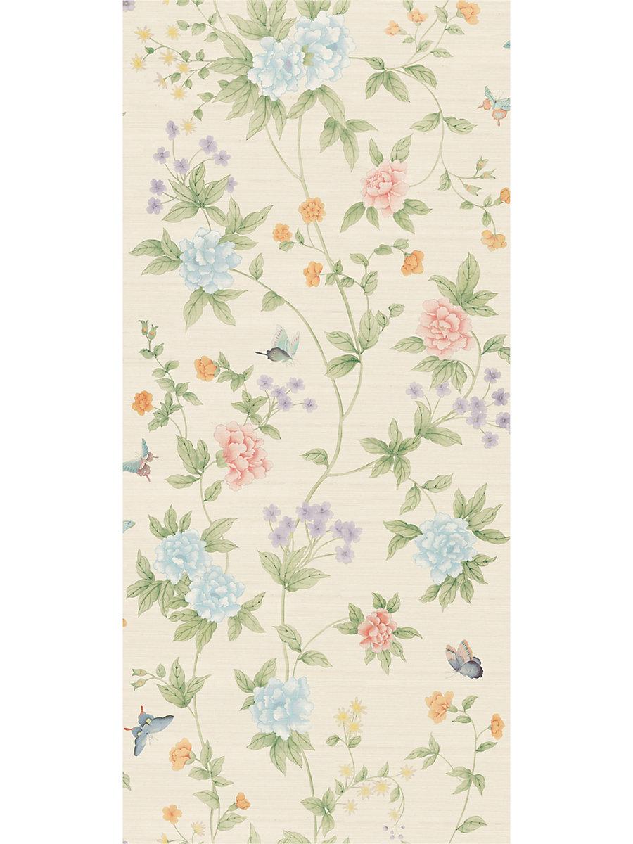 Scalamandre Luoyang Garden Sisal Aqua Carnation Wallpaper