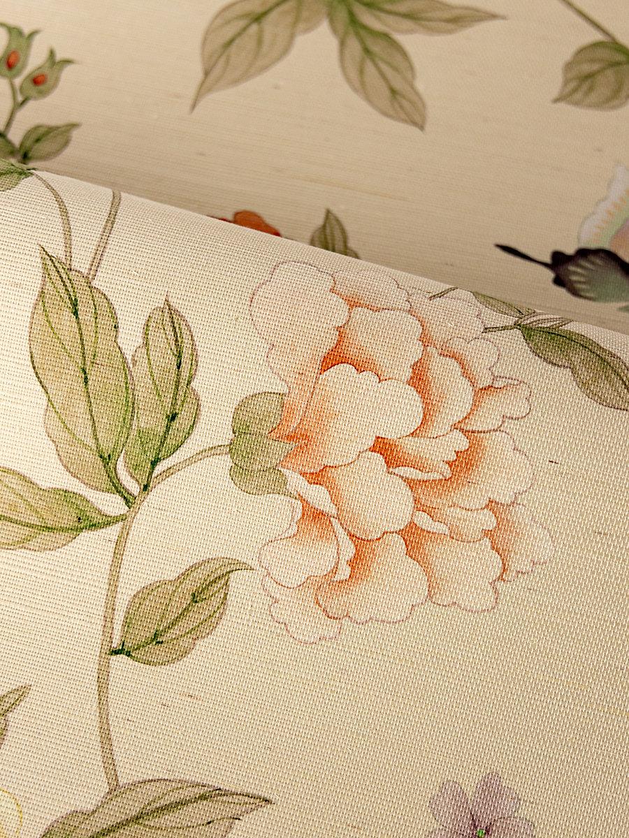 Scalamandre Luoyang Garden Sisal Antiqued Gold Coral Wallpaper