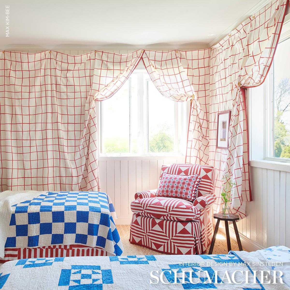 Schumacher Painterly Windowpane Red Fabric