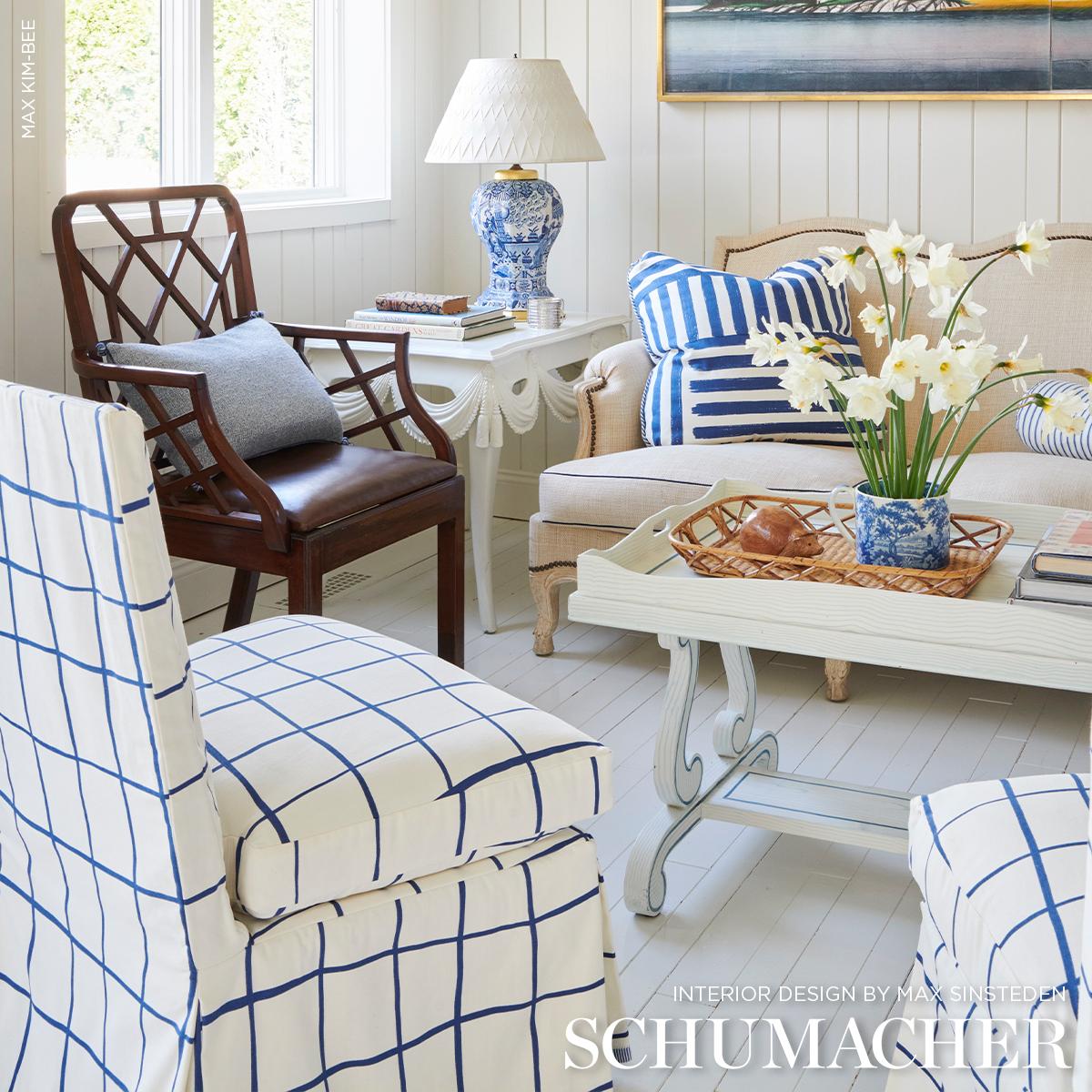 Schumacher Painterly Windowpane Navy Fabric