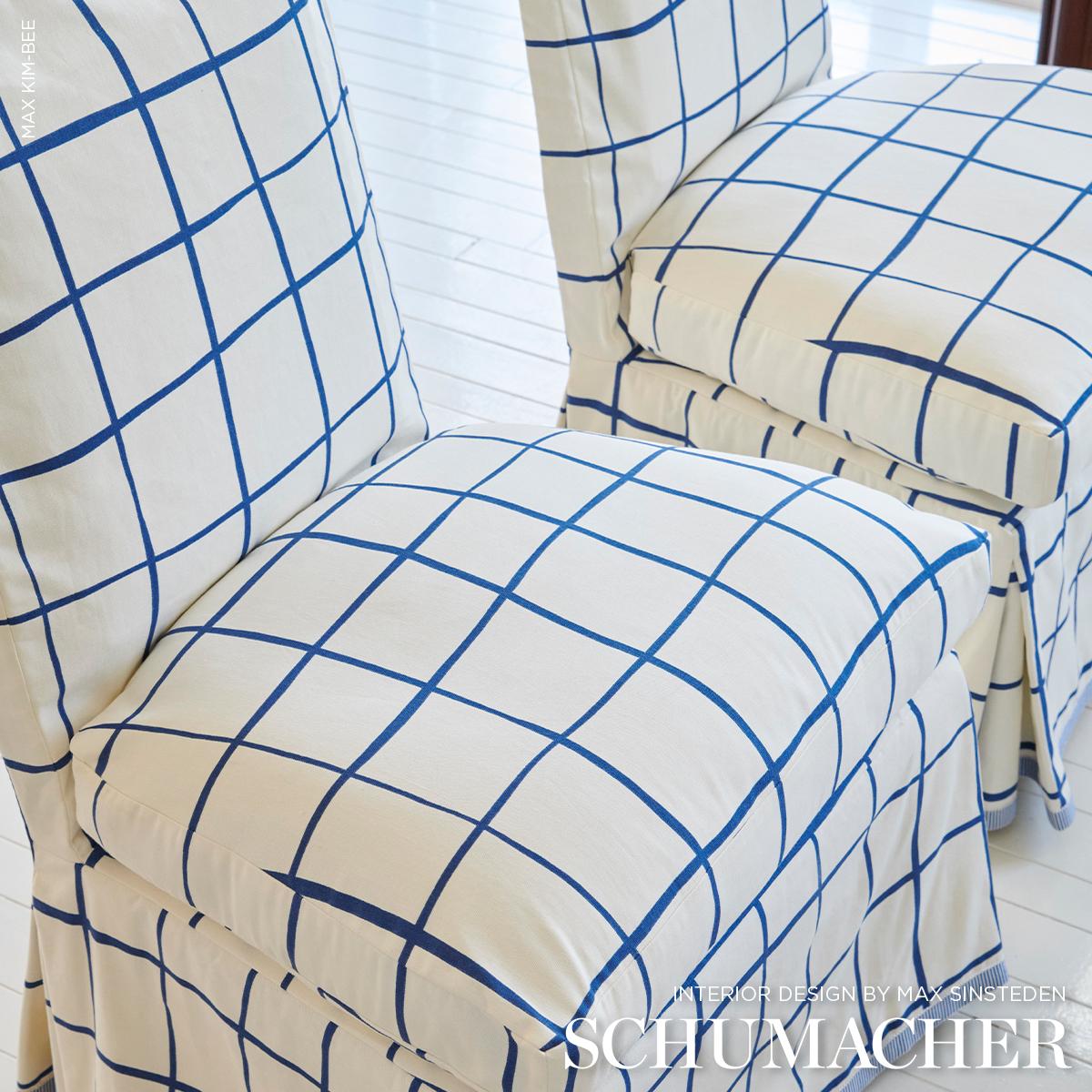 Schumacher Painterly Windowpane Navy Fabric