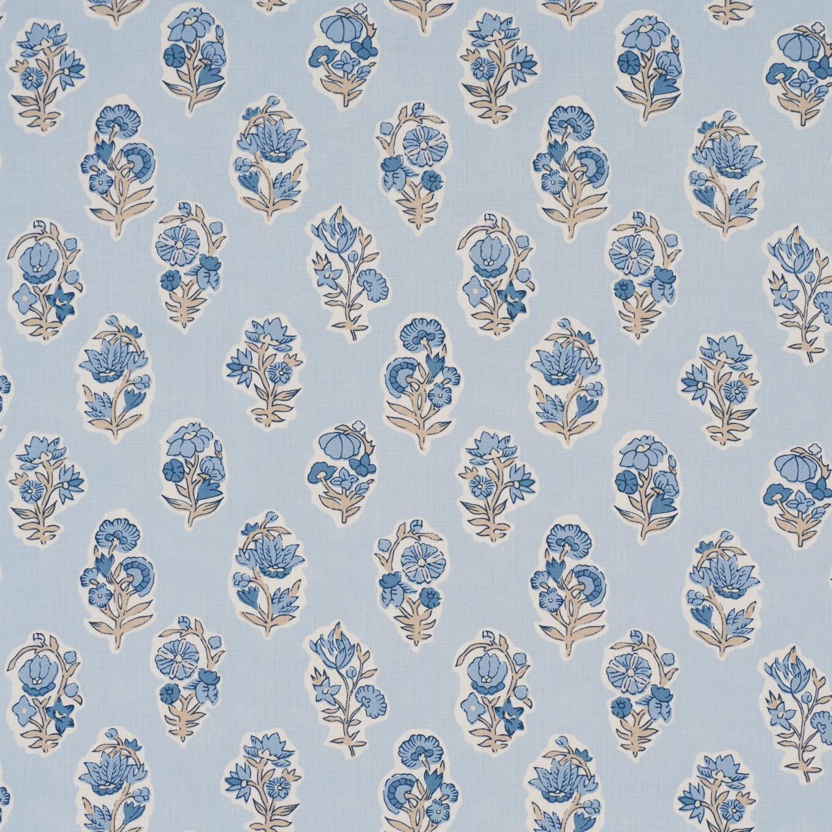 Schumacher Anessa Hand-Screen Print Blue Fabric