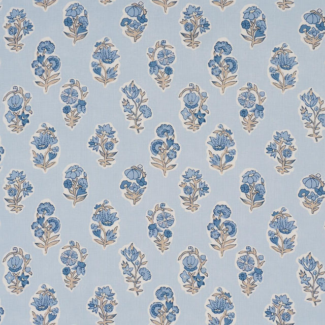 Schumacher Anessa Hand-Screen Print Blue Fabric