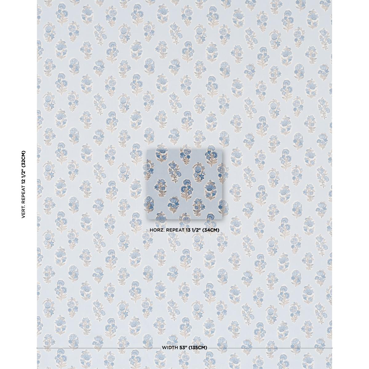 Schumacher Anessa Hand-Screen Print Blue Fabric