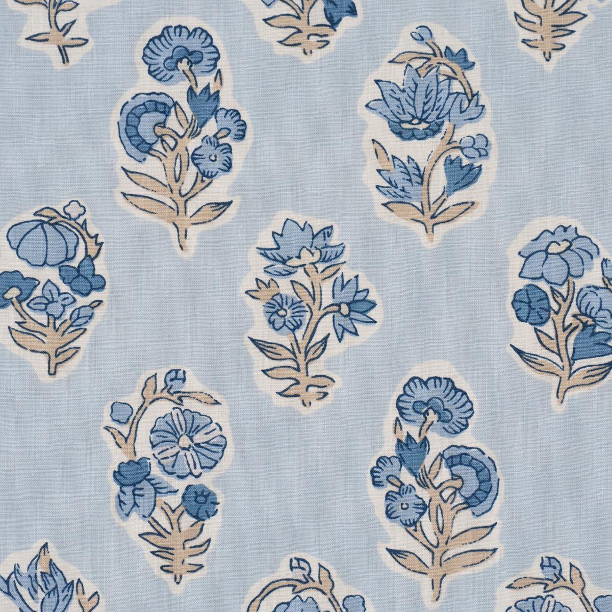 Schumacher Anessa Hand-Screen Print Blue Fabric