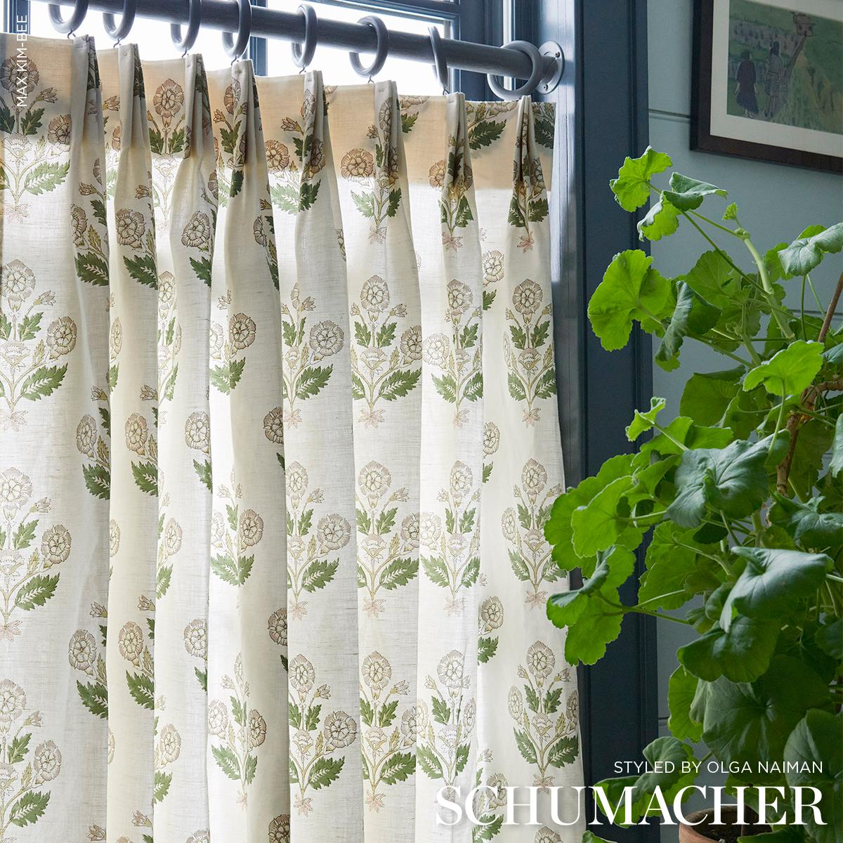 Schumacher Dalila Hand-Screen Print Green Fabric