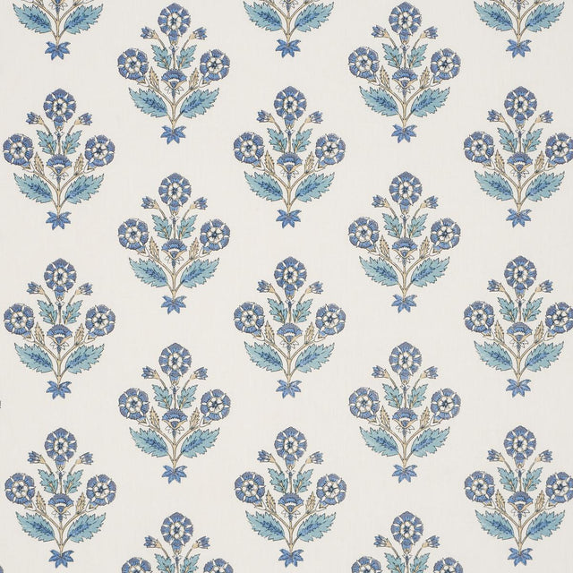 Schumacher Dalila Hand-Screen Print Blue Fabric