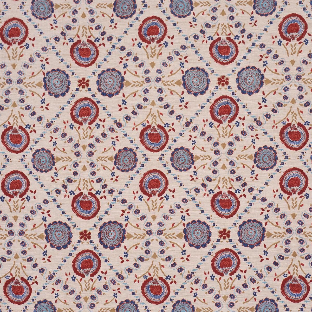 Schumacher Athena Hand-Screen Print Red & Blue Fabric