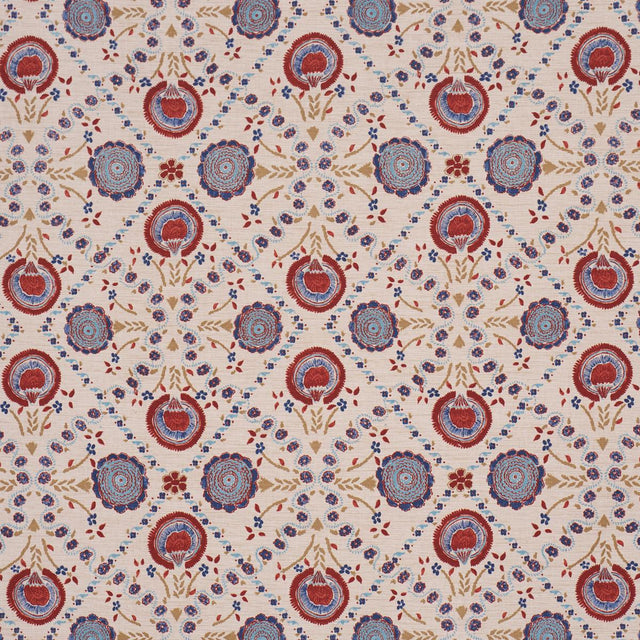 Schumacher Athena Hand-Screen Print Red & Blue Fabric