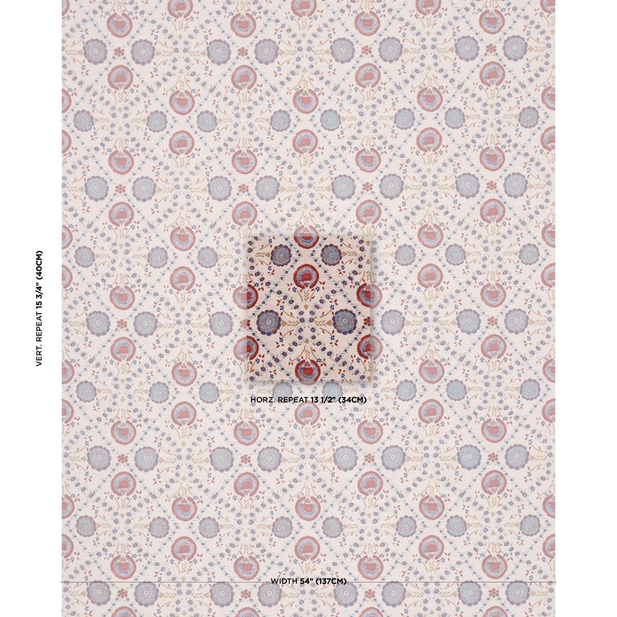 Schumacher Athena Hand-Screen Print Red & Blue Fabric