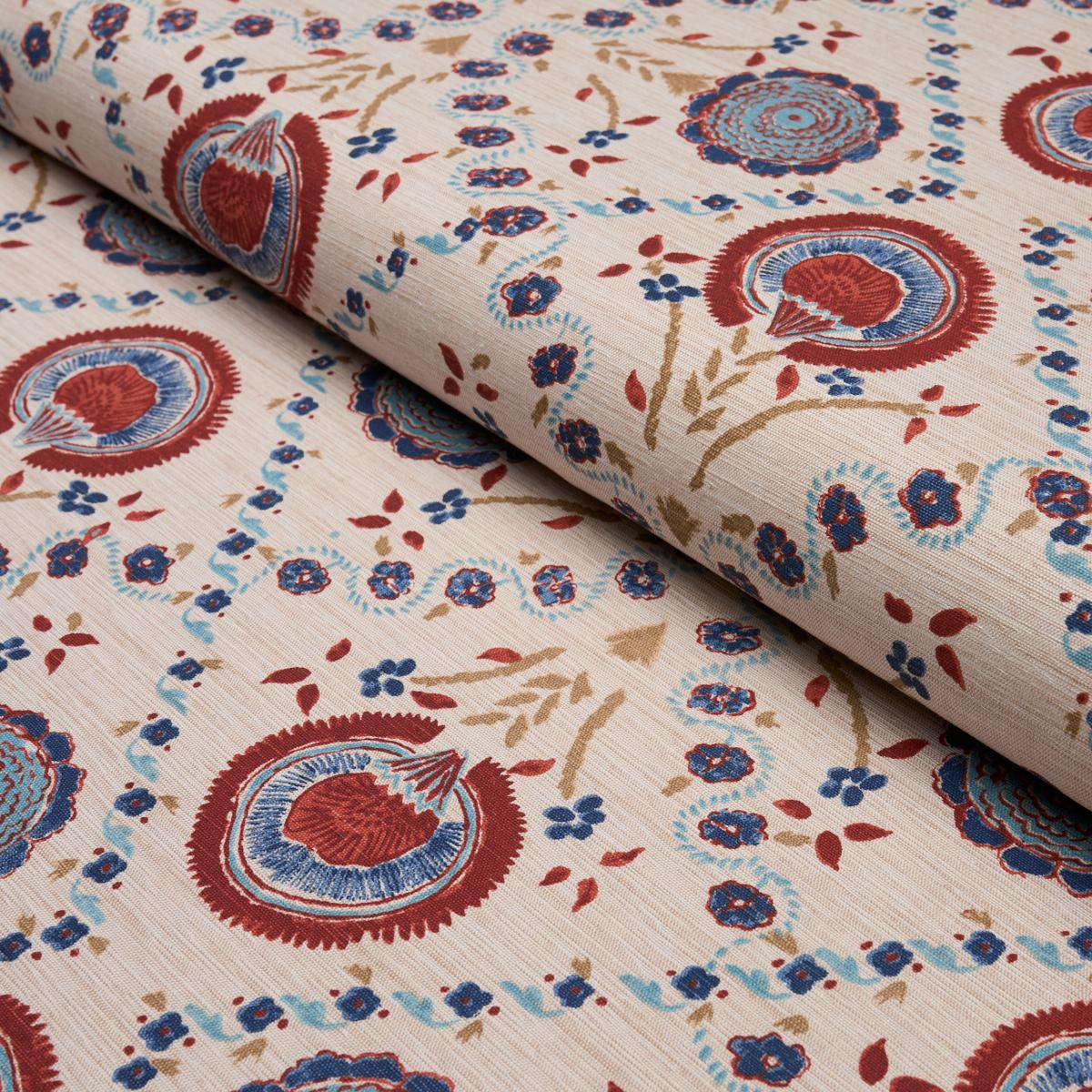 Schumacher Athena Hand-Screen Print Red & Blue Fabric