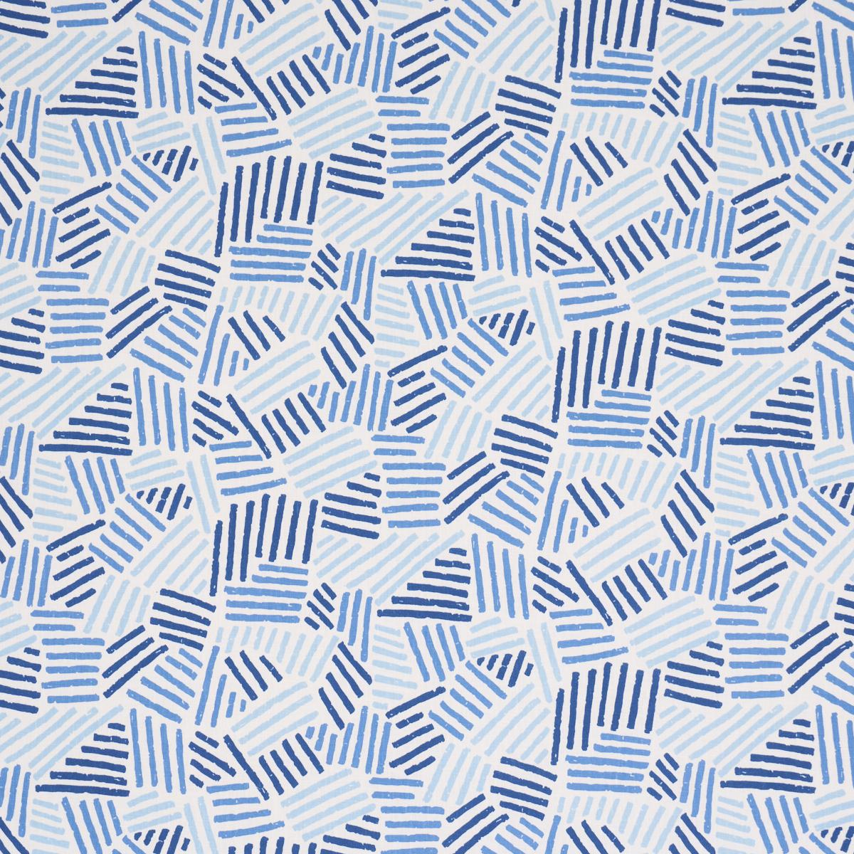 Schumacher Hatchmark Hand Print Blues Fabric