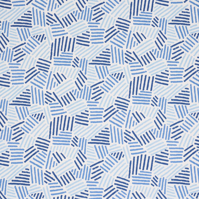 Schumacher Hatchmark Hand Print Blues Fabric