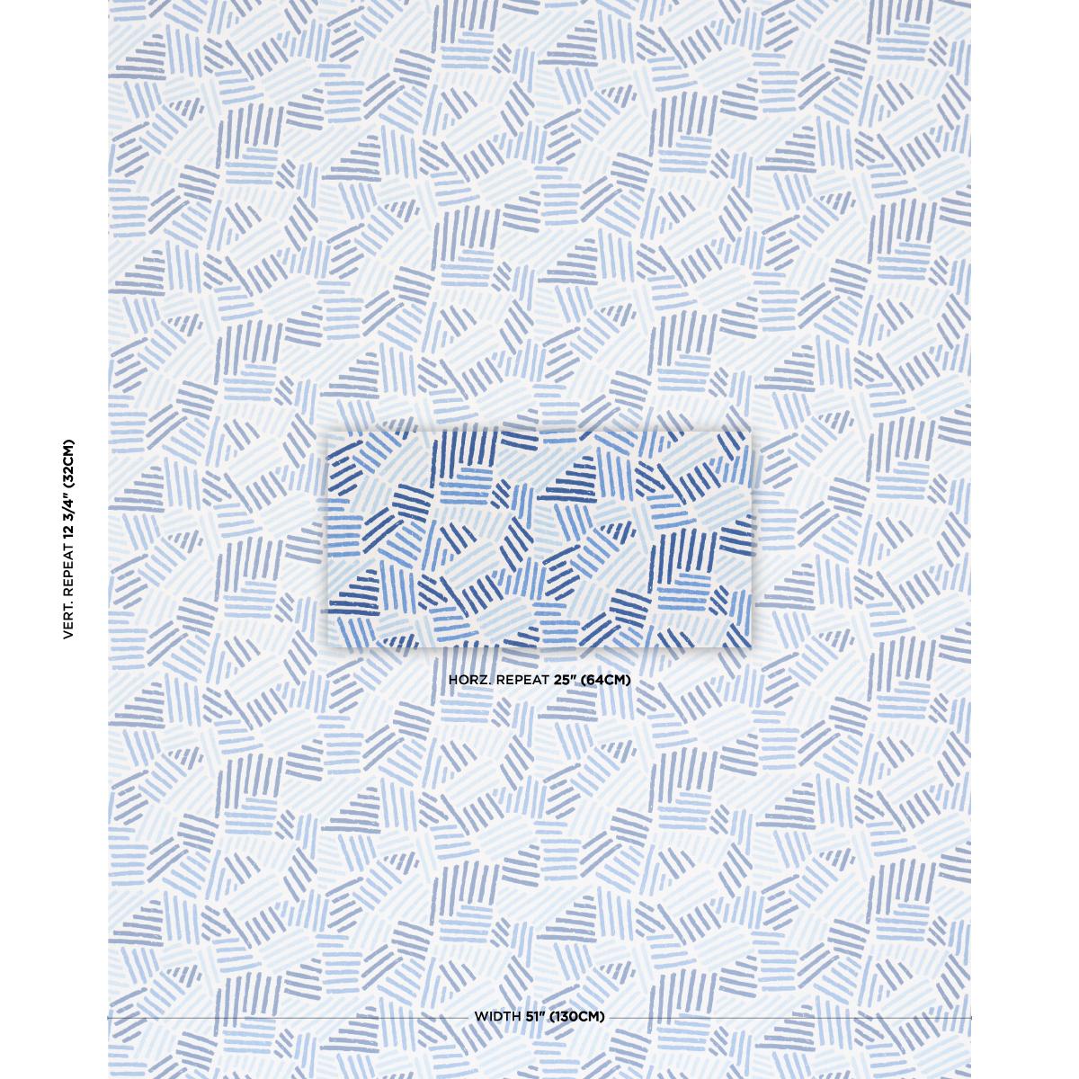 Schumacher Hatchmark Hand Print Blues Fabric