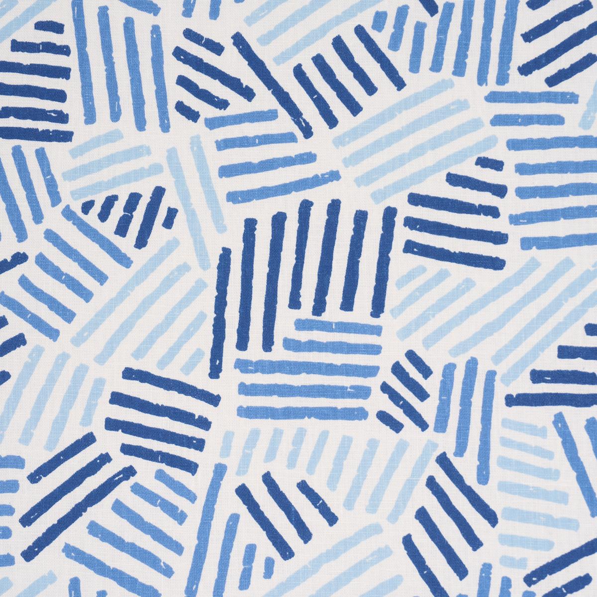 Schumacher Hatchmark Hand Print Blues Fabric