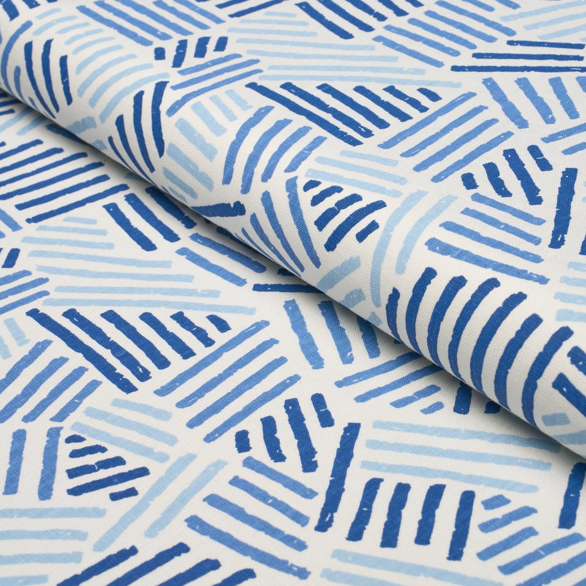 Schumacher Hatchmark Hand Print Blues Fabric
