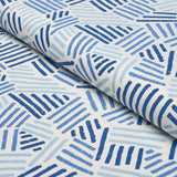 Schumacher Hatchmark Hand Print Blues Fabric