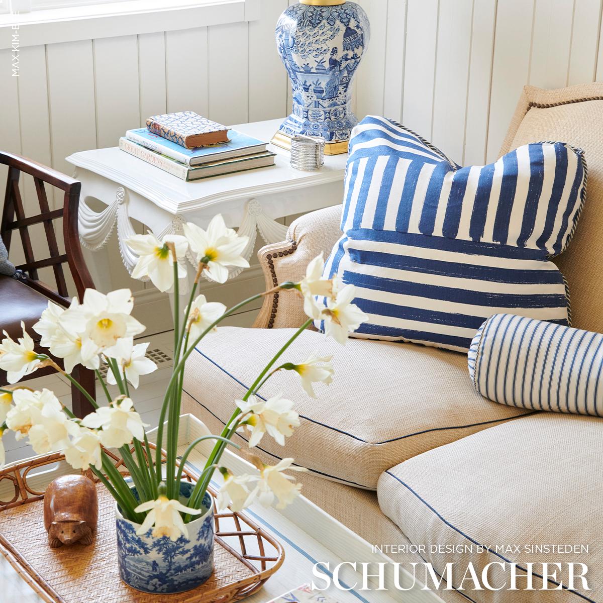 Schumacher Parson'S Stripe Hand Print Navy Fabric