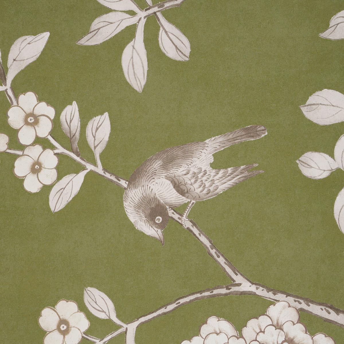 Schumacher Chinois Palais Panel Olive Wallpaper