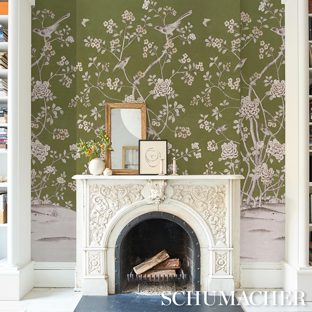 Schumacher Chinois Palais Panel Olive Wallpaper