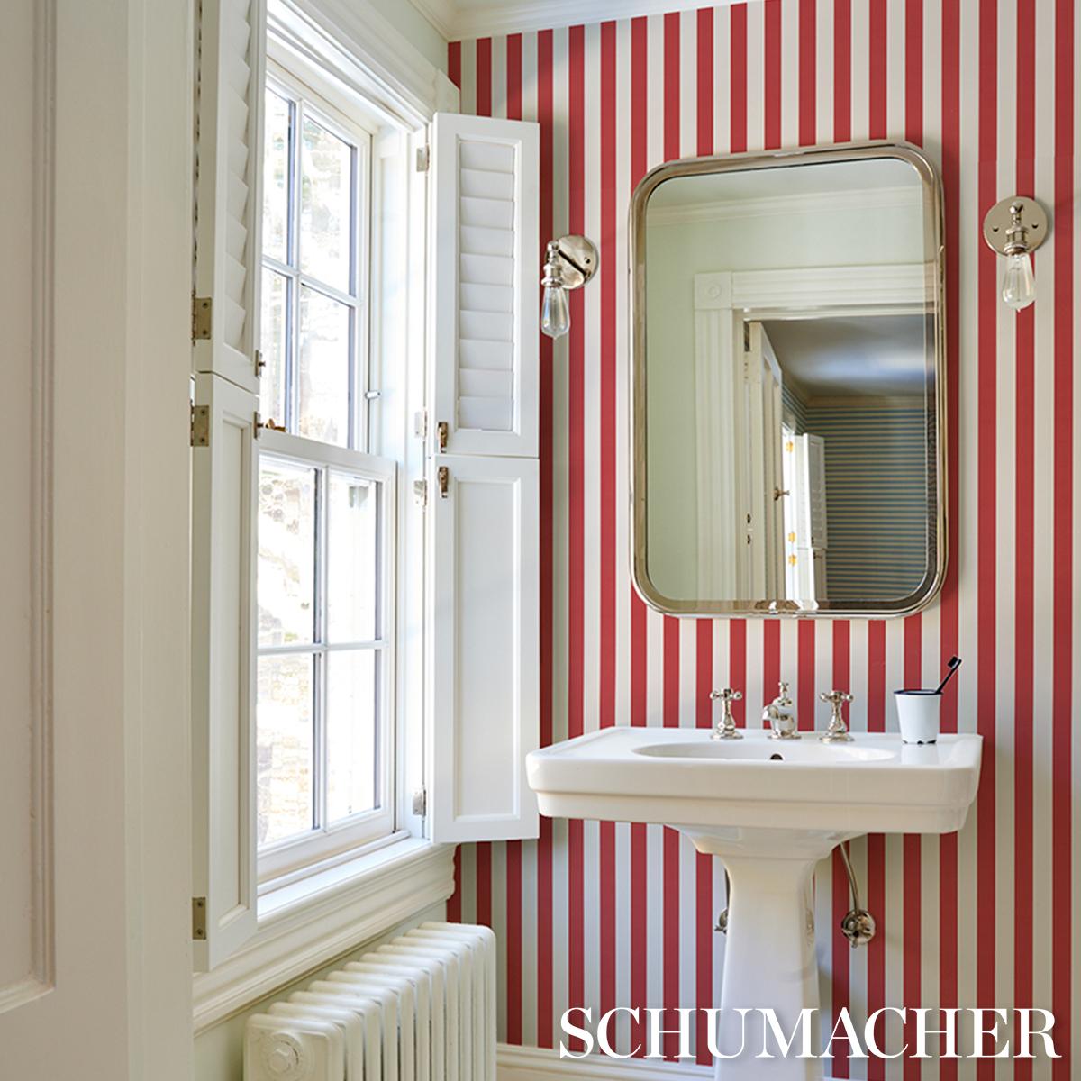 Schumacher Emma Stripe Red Wallpaper