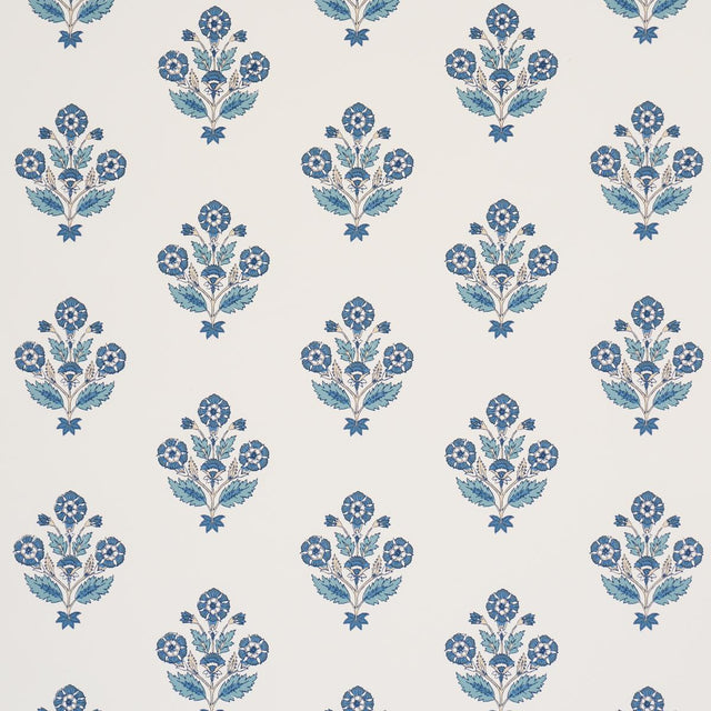 Schumacher Dalila Hand-Screen Print Blue Wallpaper