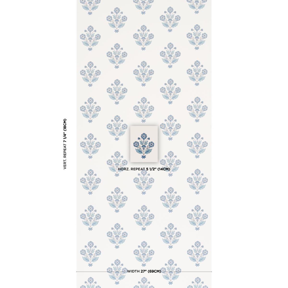 Schumacher Dalila Hand-Screen Print Blue Wallpaper