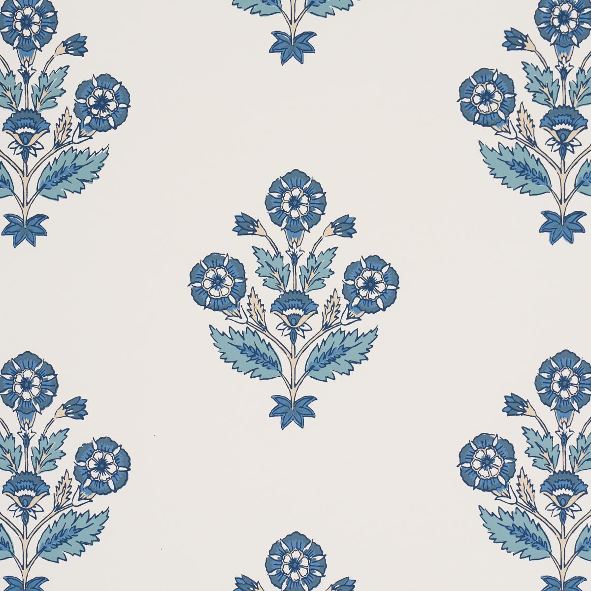Schumacher Dalila Hand-Screen Print Blue Wallpaper