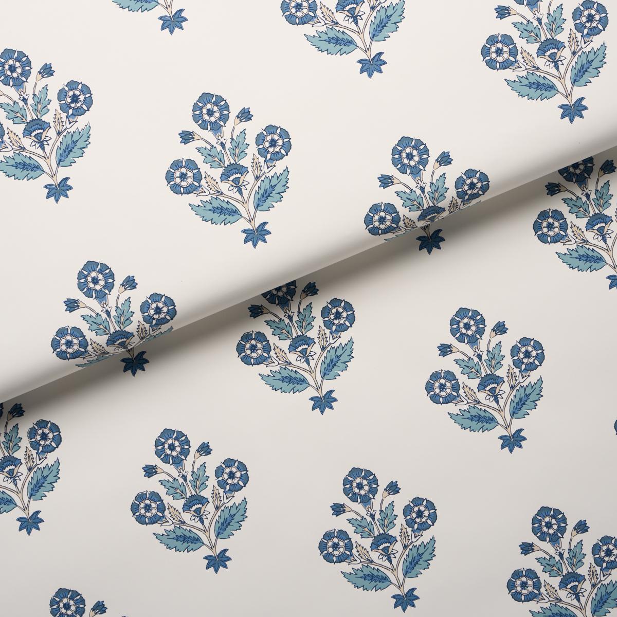 Schumacher Dalila Hand-Screen Print Blue Wallpaper