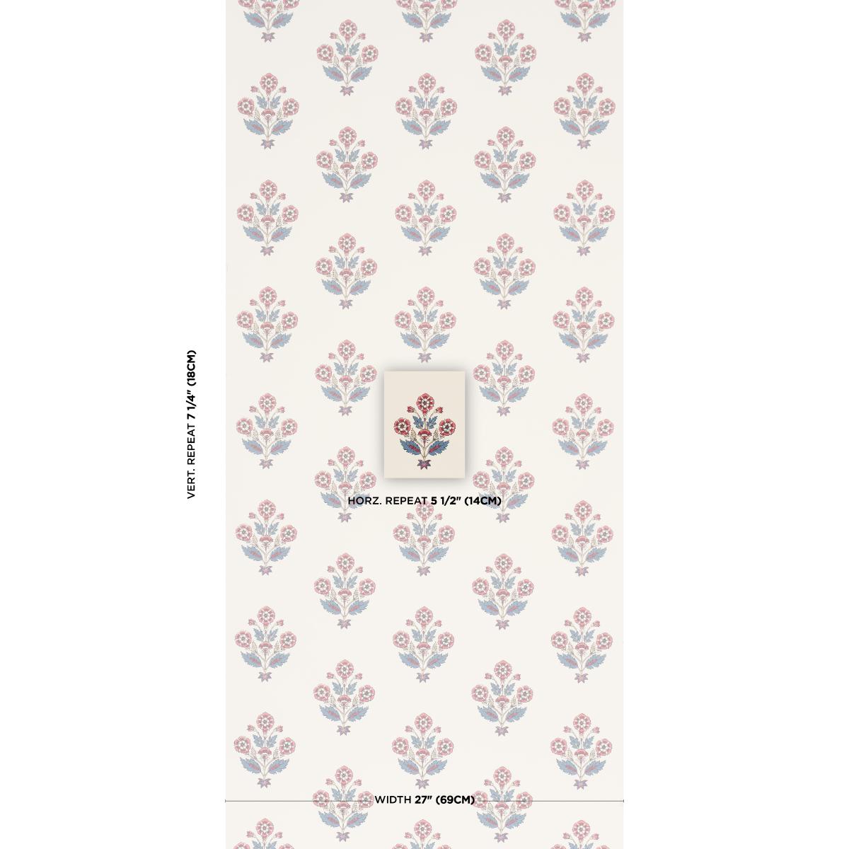 Schumacher Dalila Hand-Screen Print Red & Blue Wallpaper