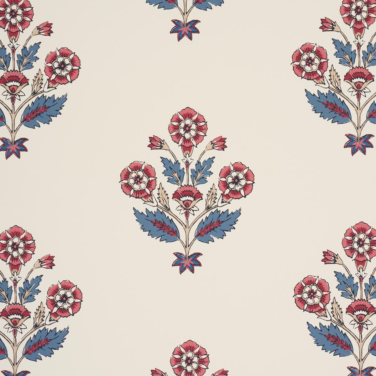 Schumacher Dalila Hand-Screen Print Red & Blue Wallpaper