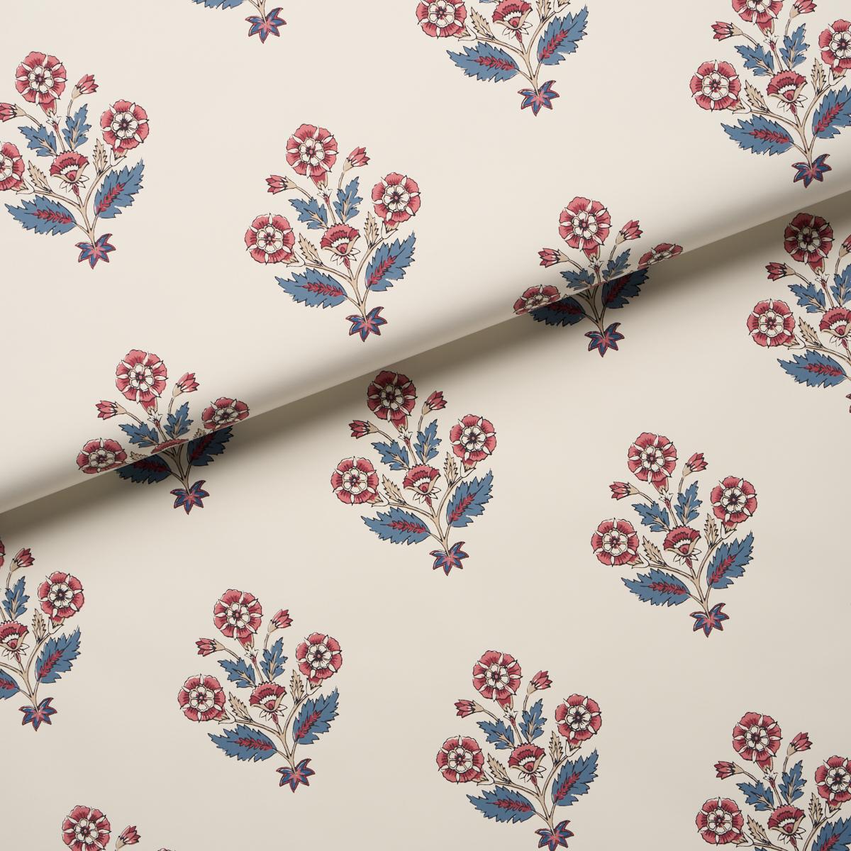 Schumacher Dalila Hand-Screen Print Red & Blue Wallpaper