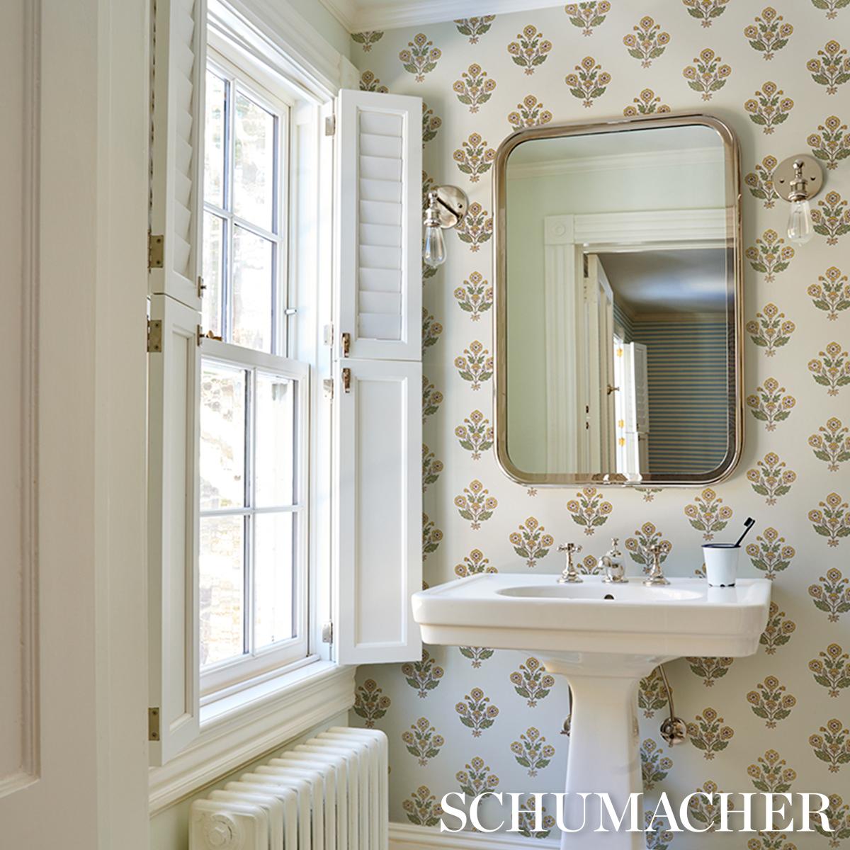 Schumacher Dalila Hand-Screen Print Yellow Wallpaper