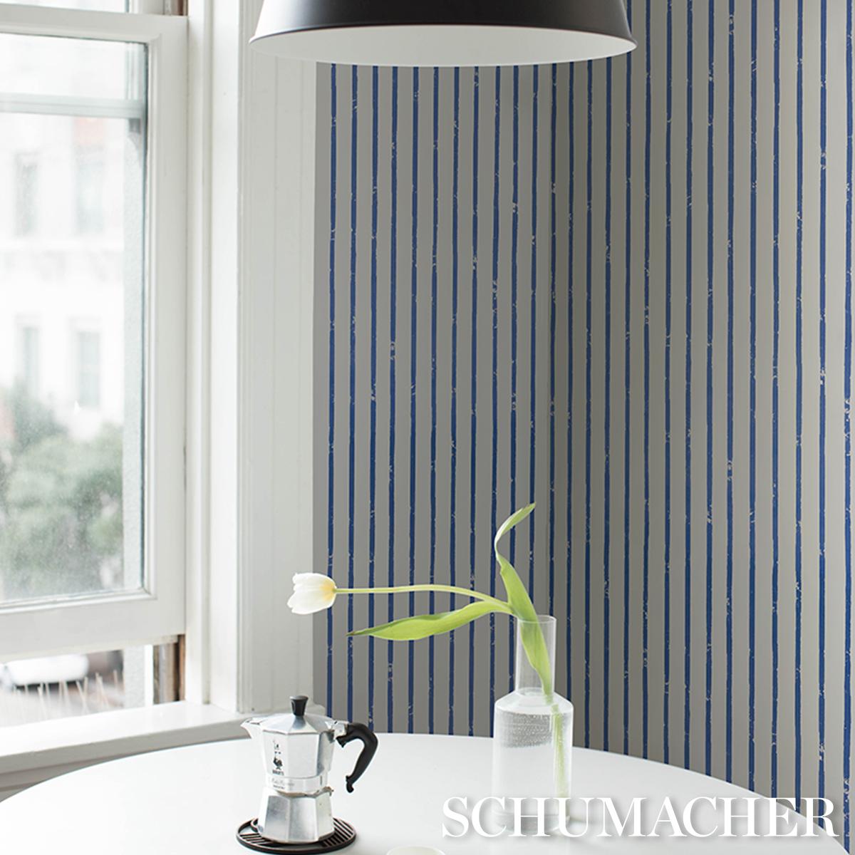 Schumacher Springs Stripe Navy Wallpaper
