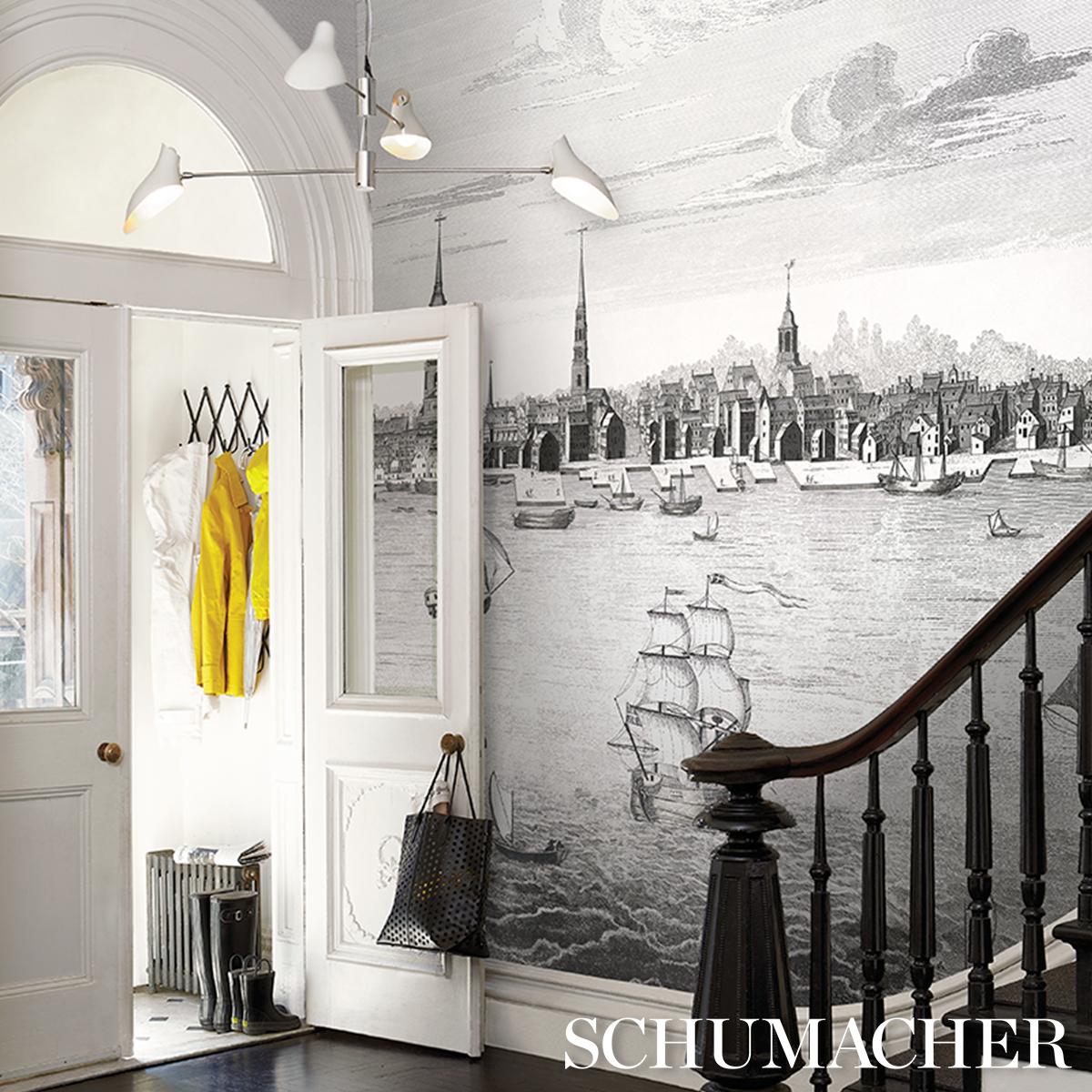 Schumacher Philadelphia Harbor 3 Panel Set Black Wallpaper
