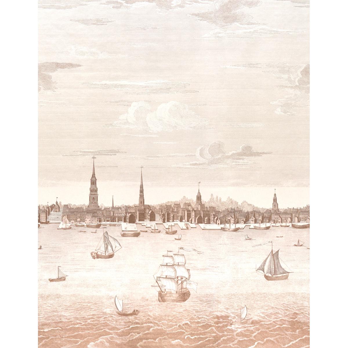 Schumacher Philadelphia Harbor 3 Panel Set Sepia Wallpaper