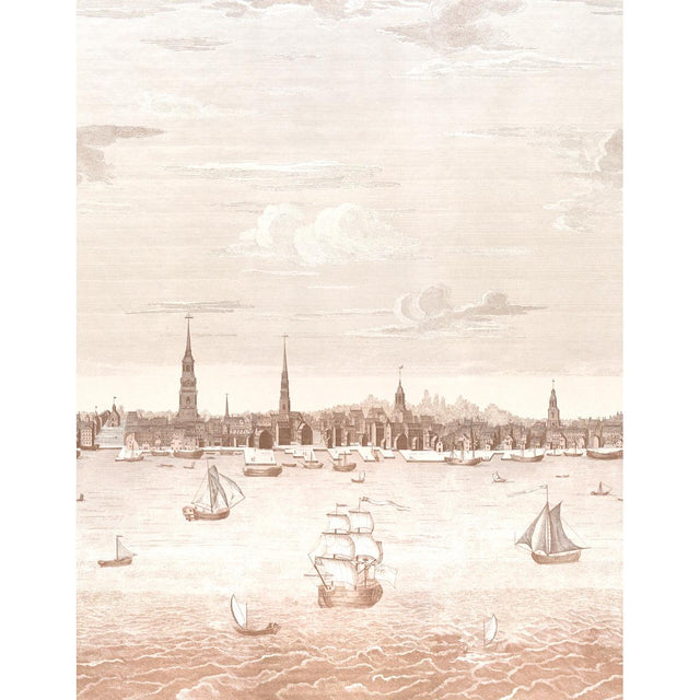 Schumacher Philadelphia Harbor 3 Panel Set Sepia Wallpaper